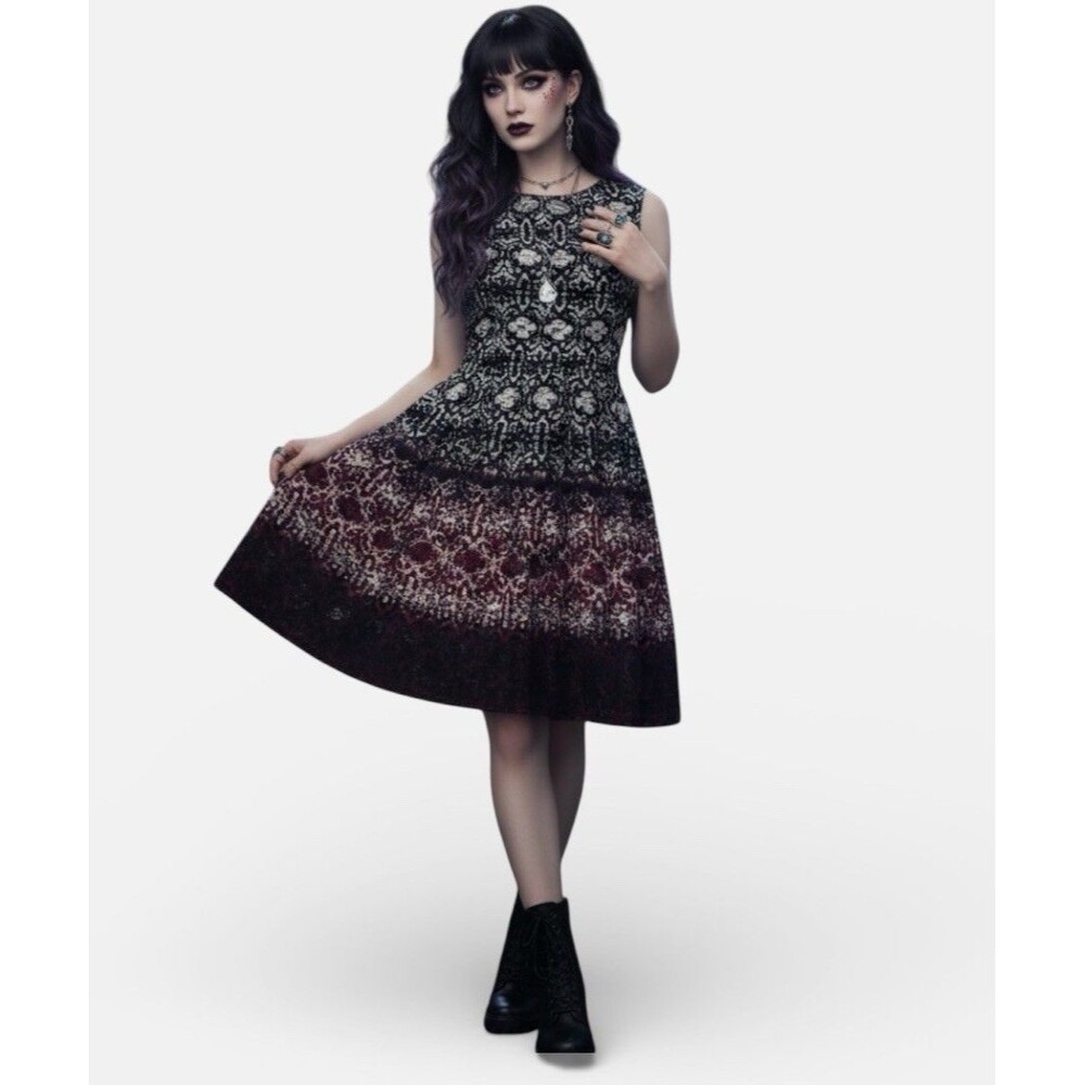 Roz Ali Lace Dress Fit And Flare Ombré Black Magenta Size 10 Whimsigoth Fairy